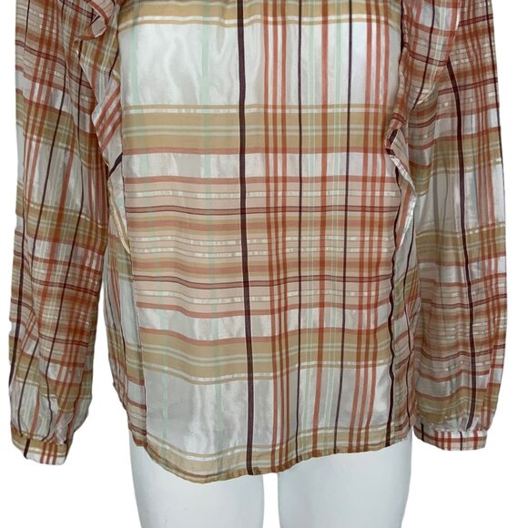 Anthropologie Currant Air Polly Peasant Blouse Top S Plaid Ruffles - Picture 10 of 12